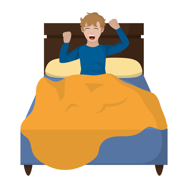 mężczyzna w łóżku wakuing się z pijama projekt wektor ilustracja - Wektor, obraz