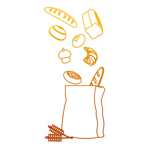 деградированная линия вкусный хлеб органические продукты питания в мешок векторной иллюстрации
 - Вектор,изображение