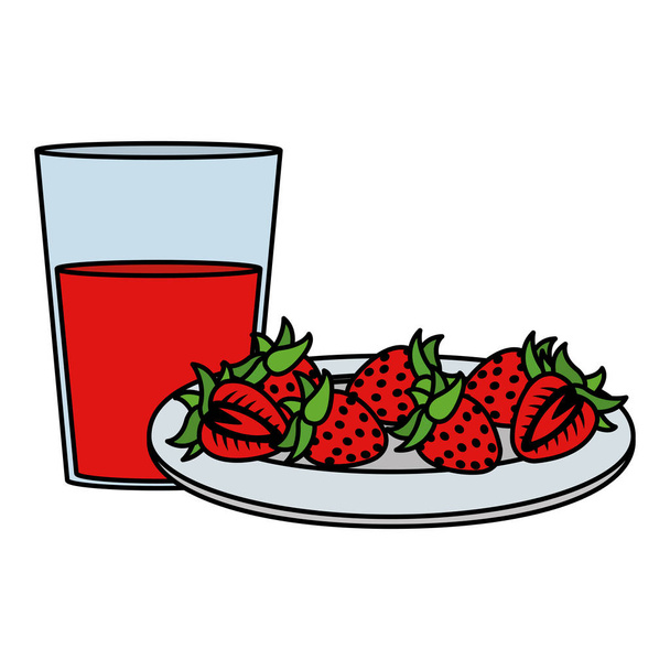 Farbe köstliche Erdbeeren Früchte im Teller und Saftglas Vektor Illustration - Vektor, Bild
