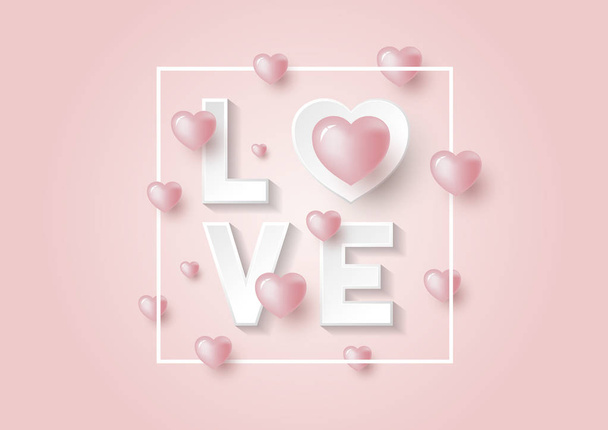 3D Love and hearts design on pink background for Valentine's day and wedding card vector illustration - Vector, imagen