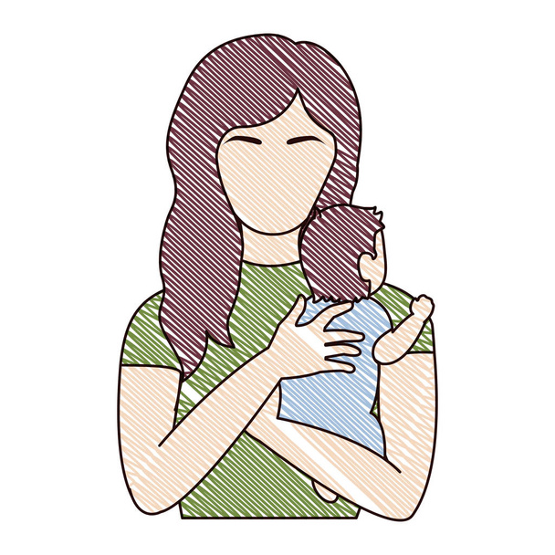 mooie moeder doodle knuffelen van haar zoon in de armen vectorillustratie - Vector, afbeelding