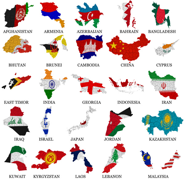 χάρτες Ασία χώρες σημαίας μέρος 1 - Φωτογραφία, εικόνα