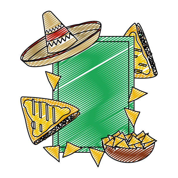 Doodle έμβλημα με παραδοσιακό και νόστιμο μεξικάνικο φαγητό εικονογράφηση διάνυσμα - Διάνυσμα, εικόνα