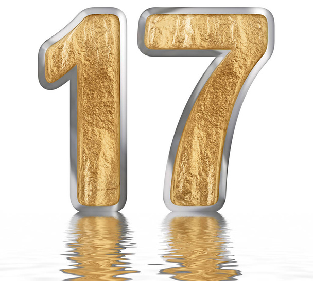Číslo 17, sedmnáct, odráží ve vodě povrchu, izolované na bílém, 3d vykreslení - Fotografie, Obrázek