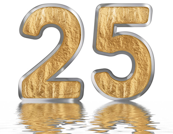 Numeral 25, twenty five, reflected on the water surface, isolated on white, 3d render - Photo, Image