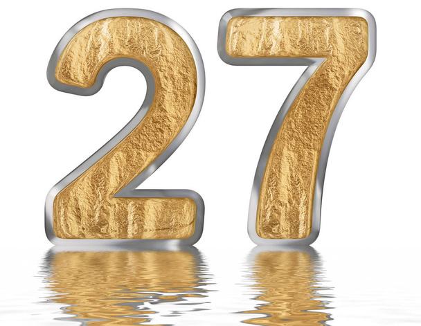Numeral 27, twenty seven, reflected on the water surface, isolated on white, 3d render - Photo, Image