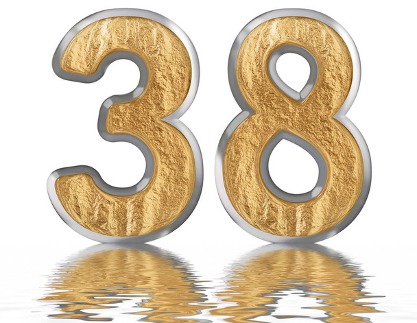 Numeral 38, thirty eight, reflected on the water surface, isolated on white, 3d render - Photo, Image