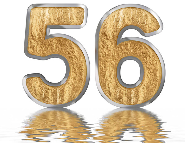 Число 56, п'ятдесят шість, відображене на поверхні води, ізольовано на білому, 3d рендерингу
 - Фото, зображення
