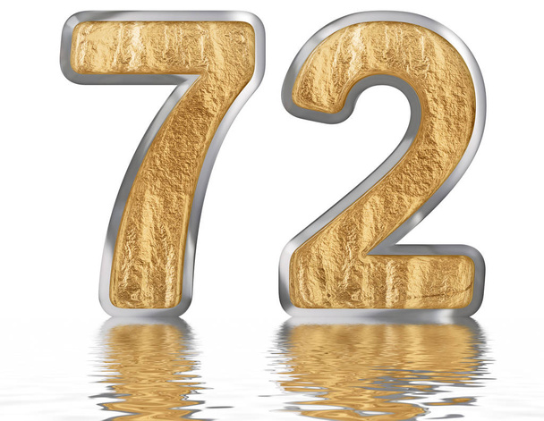 Numeral 72, seventy two, reflected on the water surface, isolated on white, 3d render - Photo, Image