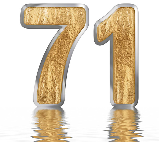 Номер 71, семьдесят один, отражен на поверхности воды, выделен на белом, 3d рендеринг
 - Фото, изображение