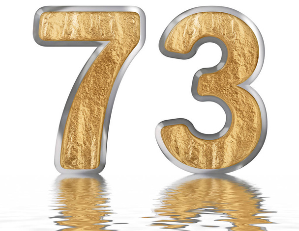 Номер 73, семьдесят три, отражены на поверхности воды, изолированы на белом, 3d рендеринг
 - Фото, изображение