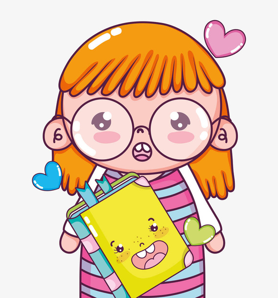 Όμορφο κορίτσι με το βιβλίο και τις καρδιές διανυσματικά εικονογράφηση γραφικού σχεδιασμού - Διάνυσμα, εικόνα