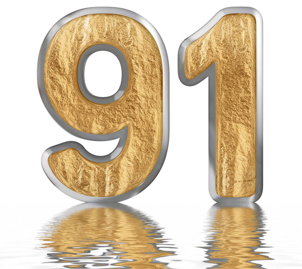 Numeral 91, noventa y uno, reflejado en la superficie del agua, aislado en blanco, 3d render
 - Foto, imagen