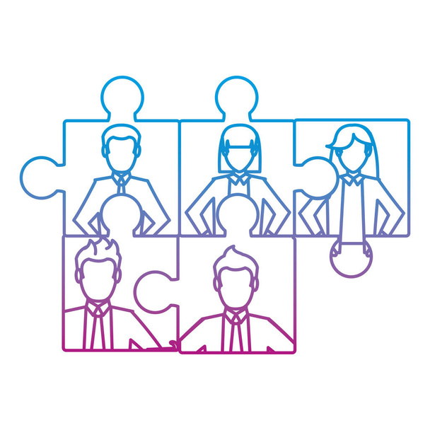 pièces de puzzle de ligne dégradées avec illustration vectorielle de stratégie d'hommes d'affaires professionnels
 - Vecteur, image