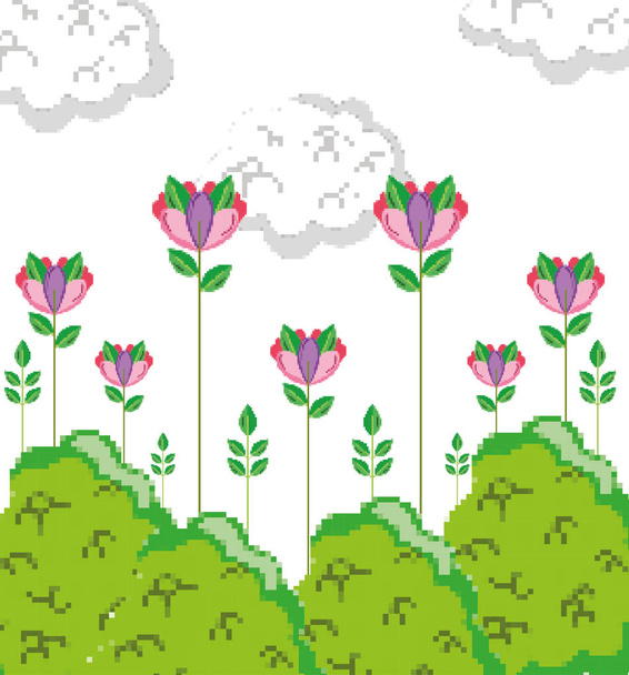 Natural pixels with flowers cartoons vector illustration graphic design - Vektor, obrázek