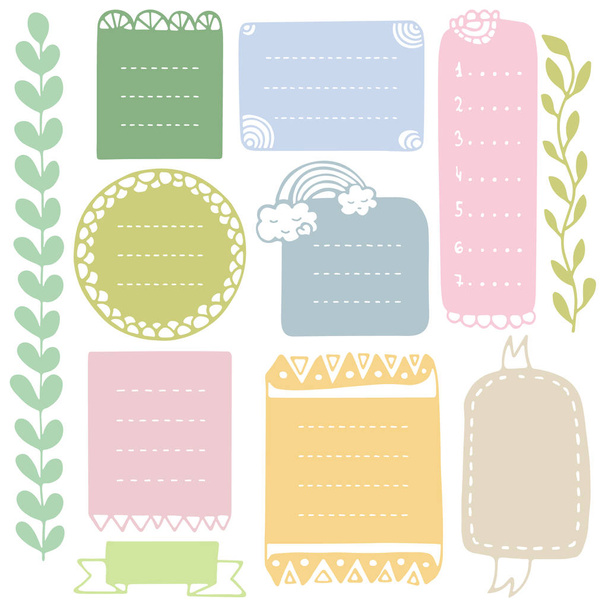 Bullet journal hand drawn vector elements for notebook, diary and planner. Cute doodle frames set isolated on white background.  - Vector, Image