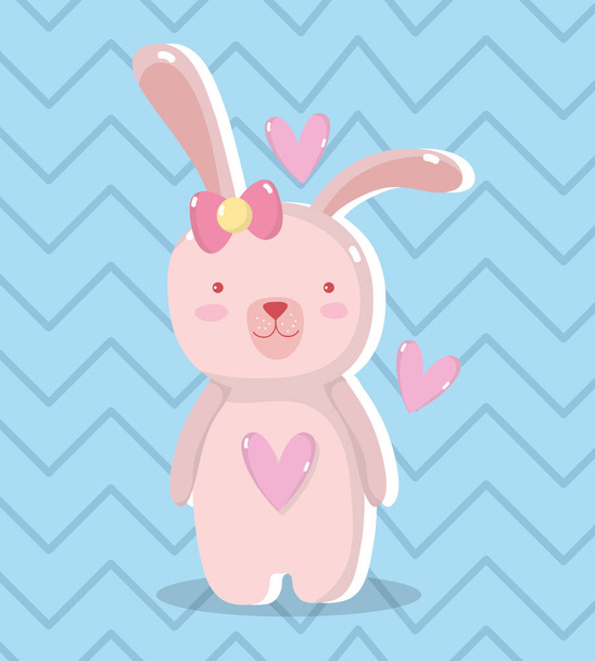 cute rabbit female with hearts design vector illustration - Vetor, Imagem