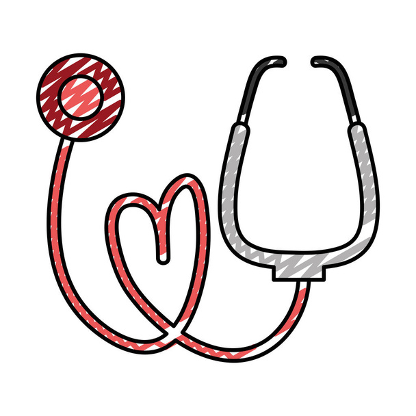 Doodle medizinisches Stethoskop-Instrument zur Darstellung von Herzschlagzeichen - Vektor, Bild