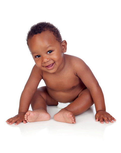Beyaz bir arka plan üzerinde Afrika bebek gülümseyen izole - Fotoğraf, Görsel