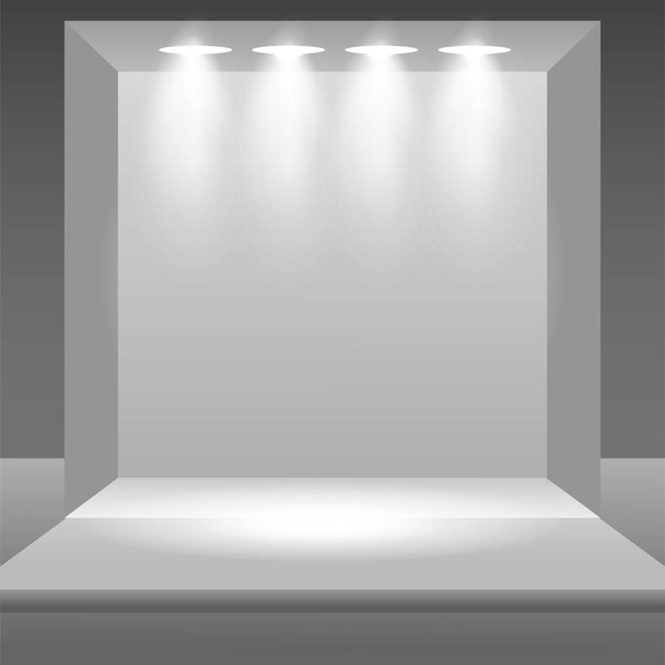 Prázdném jevišti pódium s reflektory v prázdné studio prostor pro prezentaci - Vektor, obrázek