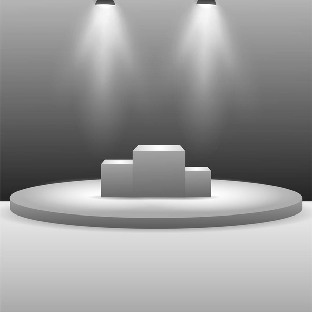 ブランク ・ スタジオ ルーム プレゼンテーション用のスポット ライトと空のステージ表彰台 - ベクター画像