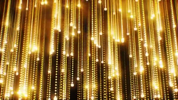 Gyönyörű absztrakt arany részecskék alá eső fáklyák pislákoló fény varrat nélküli. Végtelenített 3d animáció, mozgó arany fényes pontok. 4 k Ultra Hd 3840 x 2160 - Felvétel, videó