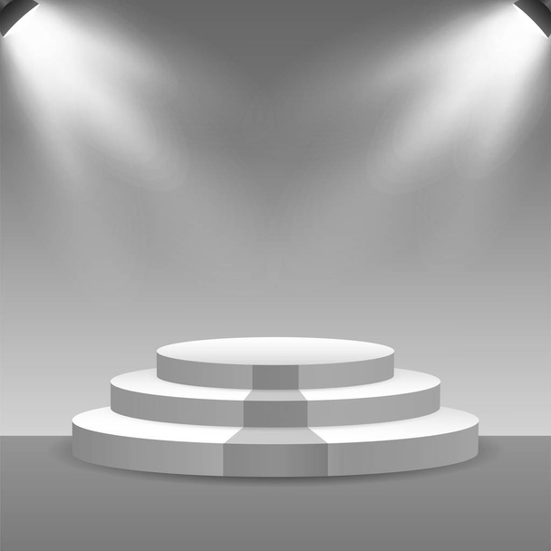 Порожній сценічний подіум з прожекторами в порожній кімнаті студії для презентації
 - Вектор, зображення