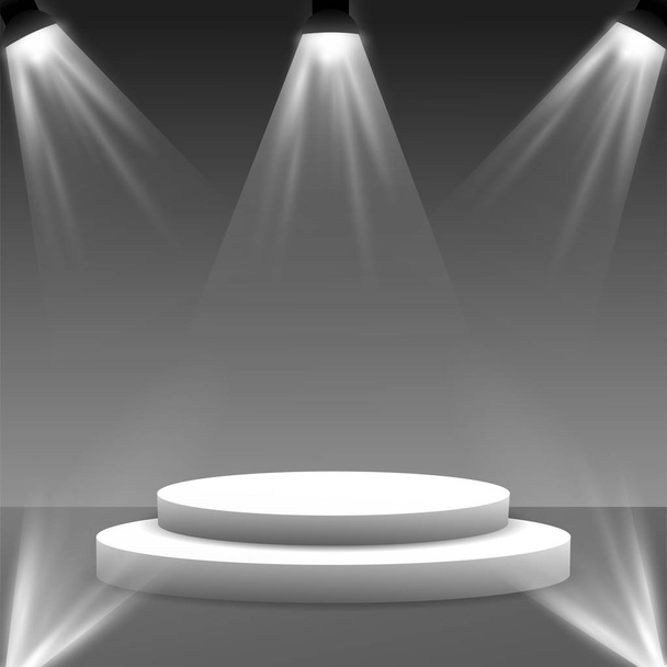 Порожній сценічний подіум з прожекторами в порожній кімнаті студії для презентації
 - Вектор, зображення