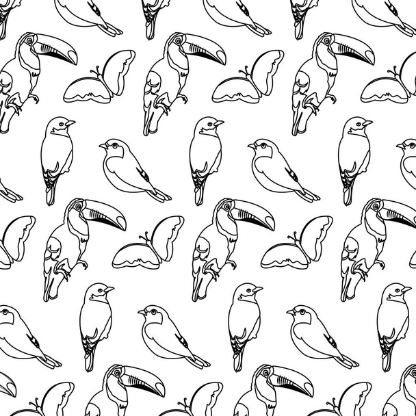 ligne toucan avec papillon et oiseaux animaux fond vectoriel illustration
 - Vecteur, image