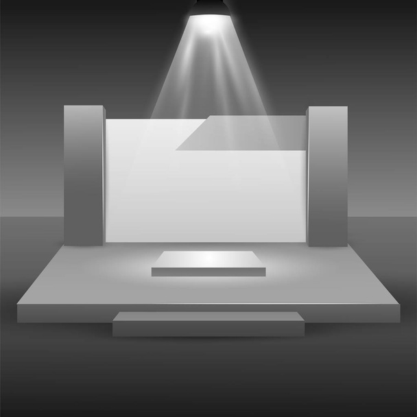 Empty stage podium with spotlights in blank studio room for presentation - Vector, Image