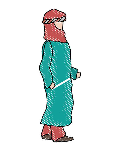 doodle van Arabische man met tulband en gewaad ontwerp vectorillustratie - Vector, afbeelding