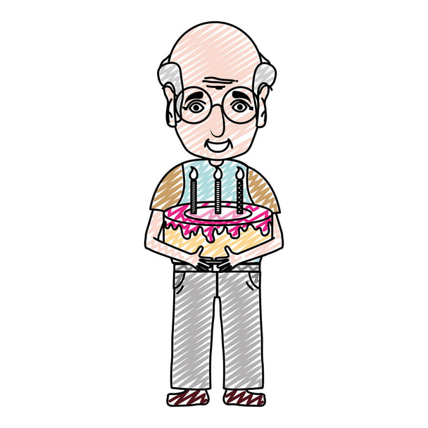 Yaşlı adam pasta ve mum vektör çizim partiye doodle - Vektör, Görsel