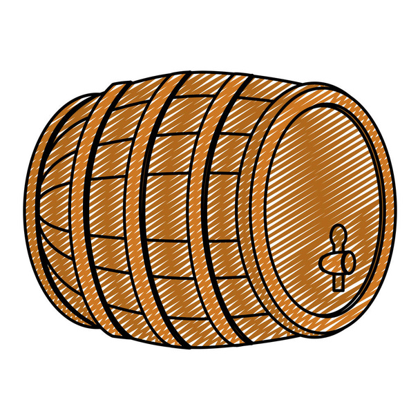 doodle wood barrel with wine alcohol beverege vector illustration - Vector, Image