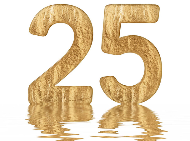 Числа 25, 25, отраженные на поверхности воды, изолированные на белом, 3d рендеринг
 - Фото, изображение