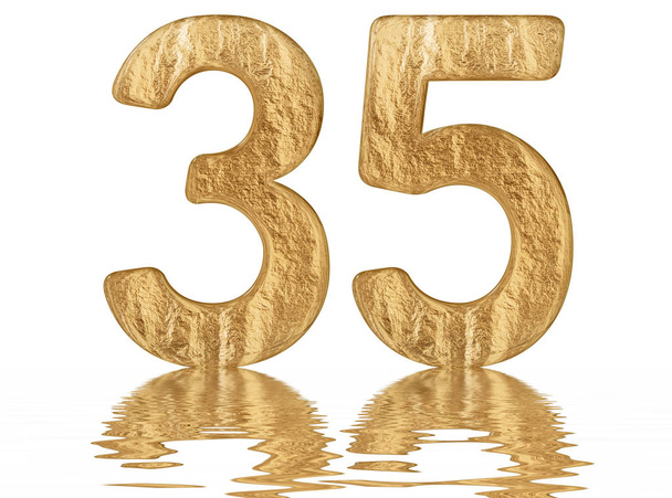 Numeral 35, thirty five, reflected on the water surface, isolated on  white, 3d render - Fotoğraf, Görsel