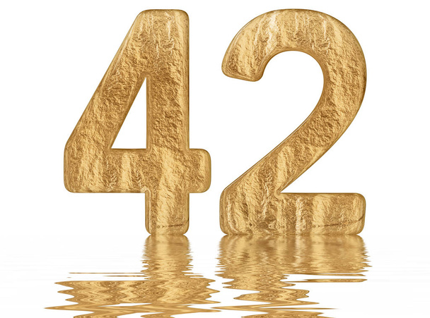 Число 42, сорок два, відображено на поверхні води, ізольовано на білому, 3d візуалізація
 - Фото, зображення