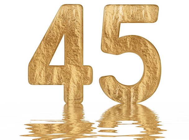 Число 45, сорок пять, отражено на поверхности воды, выделено на белом, 3d рендеринг
 - Фото, изображение