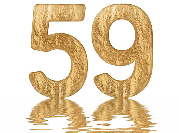 Číslo 59, padesát devět, odráží na povrchu vody, izolované na bílém, 3d vykreslování - Fotografie, Obrázek