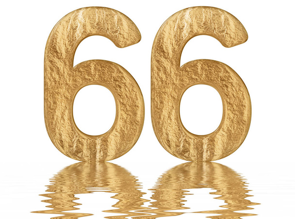 Numeral 66, sesenta y seis, reflejado en la superficie del agua, aislado en blanco, 3d render
 - Foto, Imagen