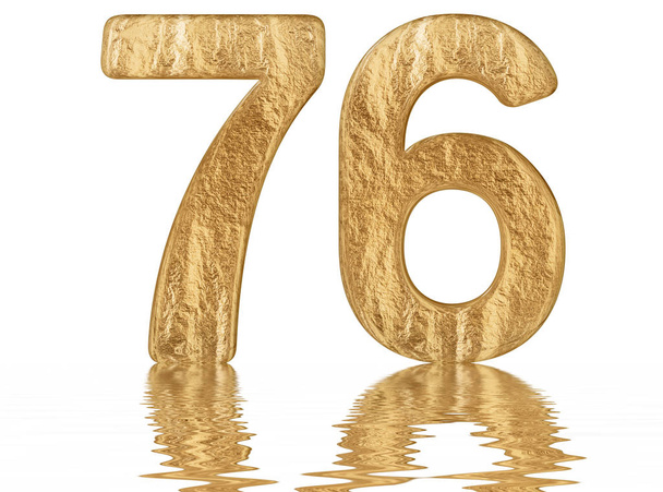 Numero 76, seitsemänkymmentäkuusi, heijastuu veden pintaan, eristetty valkoinen, 3d renderöidä
 - Valokuva, kuva