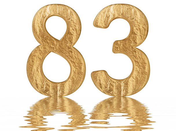 Numeral 83, ochenta y tres, reflejado en la superficie del agua, aislado en blanco, 3d render
 - Foto, Imagen