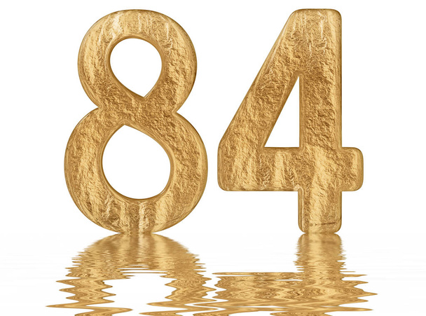Numeral 84, eighty four, reflected on the water surface, isolated on  white, 3d render - Photo, Image