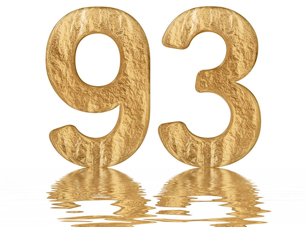 Numeral 93, ninety three, reflected on the water surface, isolated on  white, 3d render - Photo, Image