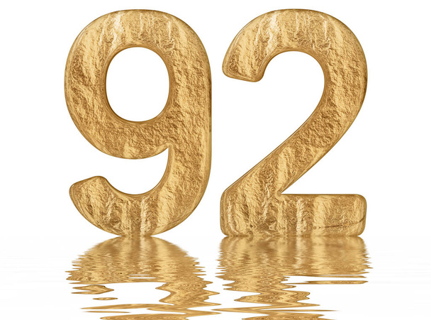 Число 92, дев'яносто два, відображене на поверхні води, ізольоване на білому, 3d рендерингу
 - Фото, зображення