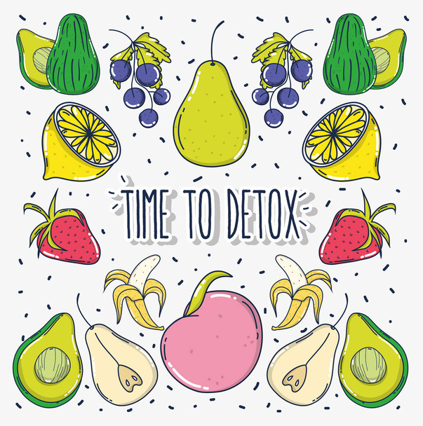 Time to detox fruits cartoons vector illustration graphic design - Vektör, Görsel