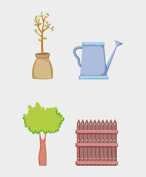 установка деревьев с решеткой и полив может векторную иллюстрацию
 - Вектор,изображение