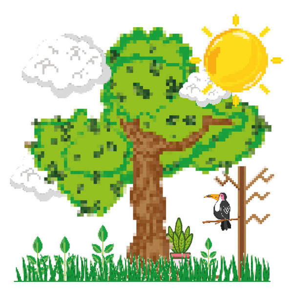 Pixelated orman sahne karikatür vektör çizim grafik tasarım - Vektör, Görsel
