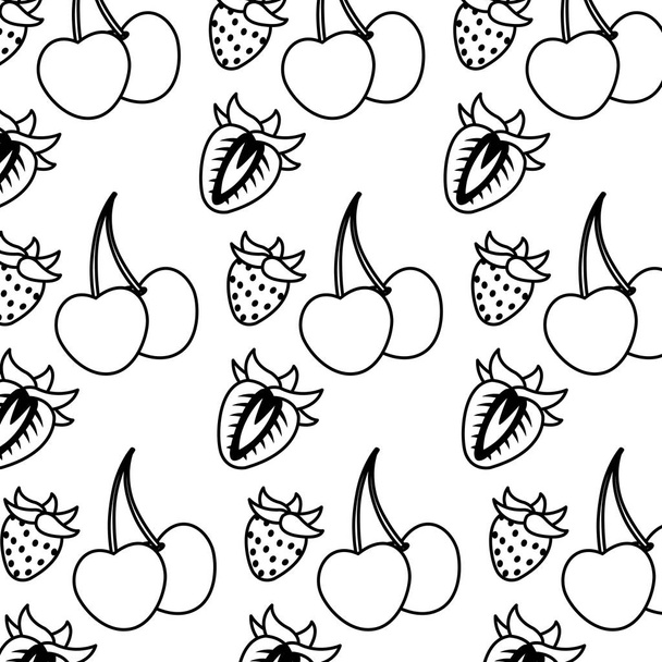 Linie köstliche Erdbeeren und Kirschen Früchte Hintergrund Vektor Illustration - Vektor, Bild
