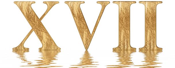Římské číslo Xvii, septendecim, 17, 17, odráží ve vodě povrchu, izolované na bílém, 3d vykreslení - Fotografie, Obrázek