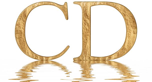 CD numeral romano, quadringenti, 400, quatrocentos, refletido na superfície da água, isolado em branco, renderização 3d
 - Foto, Imagem